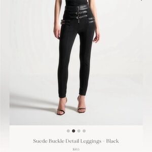 Maniere De Voir Black Suede Buckle Leggings